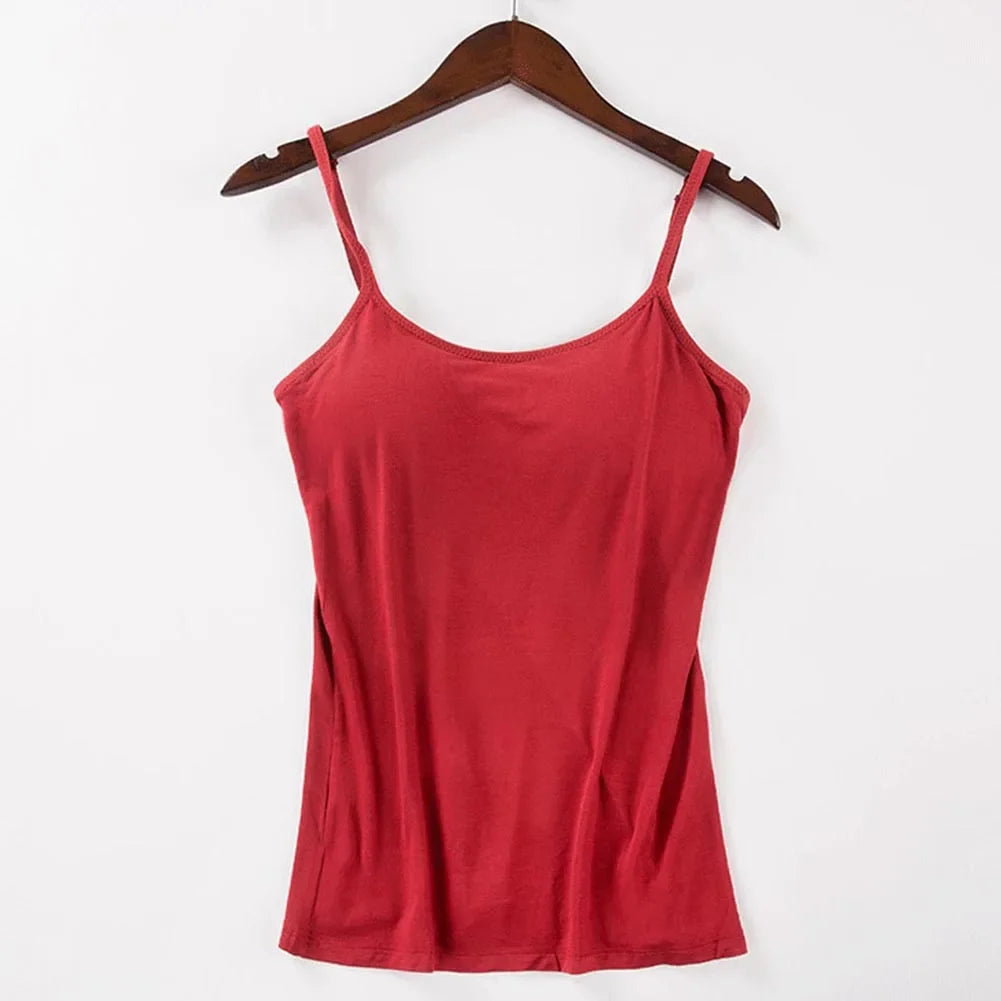 Solid Tank Tops Adjustable Strap Built In Cup Padded Wireless Camisole Camis Vest - MERGE.DAY.1.FREESTYLE