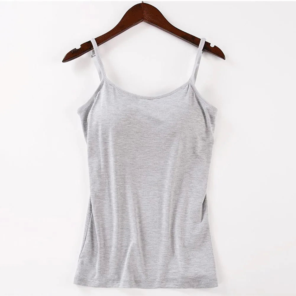 Solid Tank Tops Adjustable Strap Built In Cup Padded Wireless Camisole Camis Vest - MERGE.DAY.1.FREESTYLE