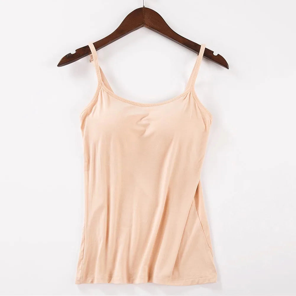 Solid Tank Tops Adjustable Strap Built In Cup Padded Wireless Camisole Camis Vest - MERGE.DAY.1.FREESTYLE