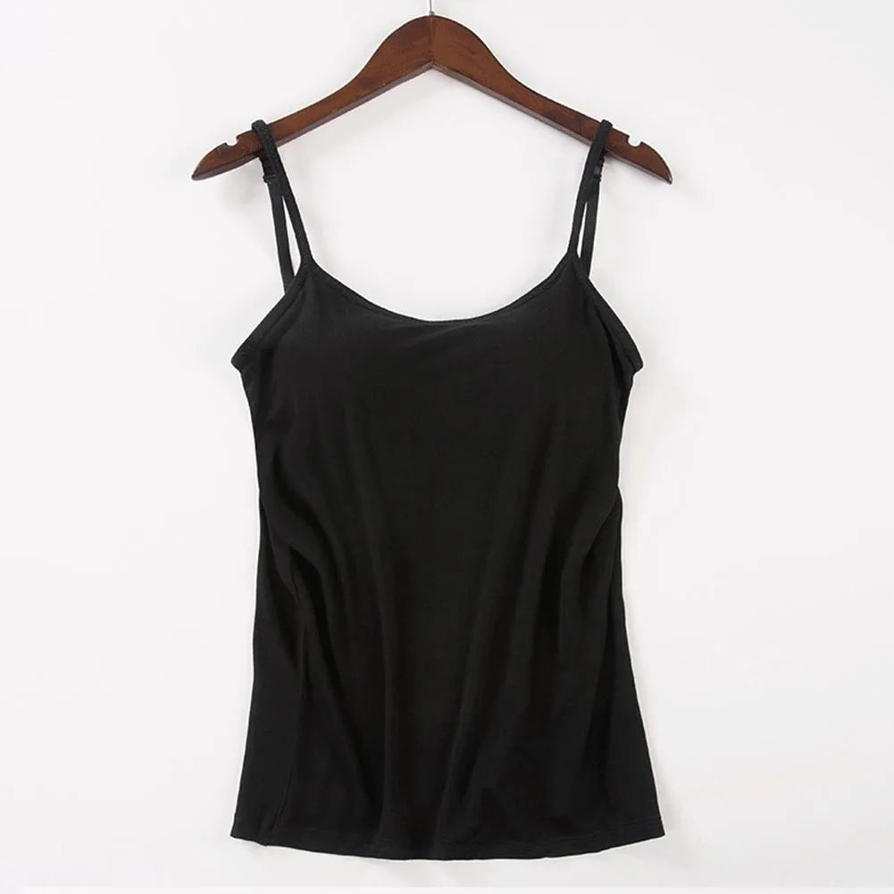 Solid Tank Tops Adjustable Strap Built In Cup Padded Wireless Camisole Camis Vest - MERGE.DAY.1.FREESTYLE