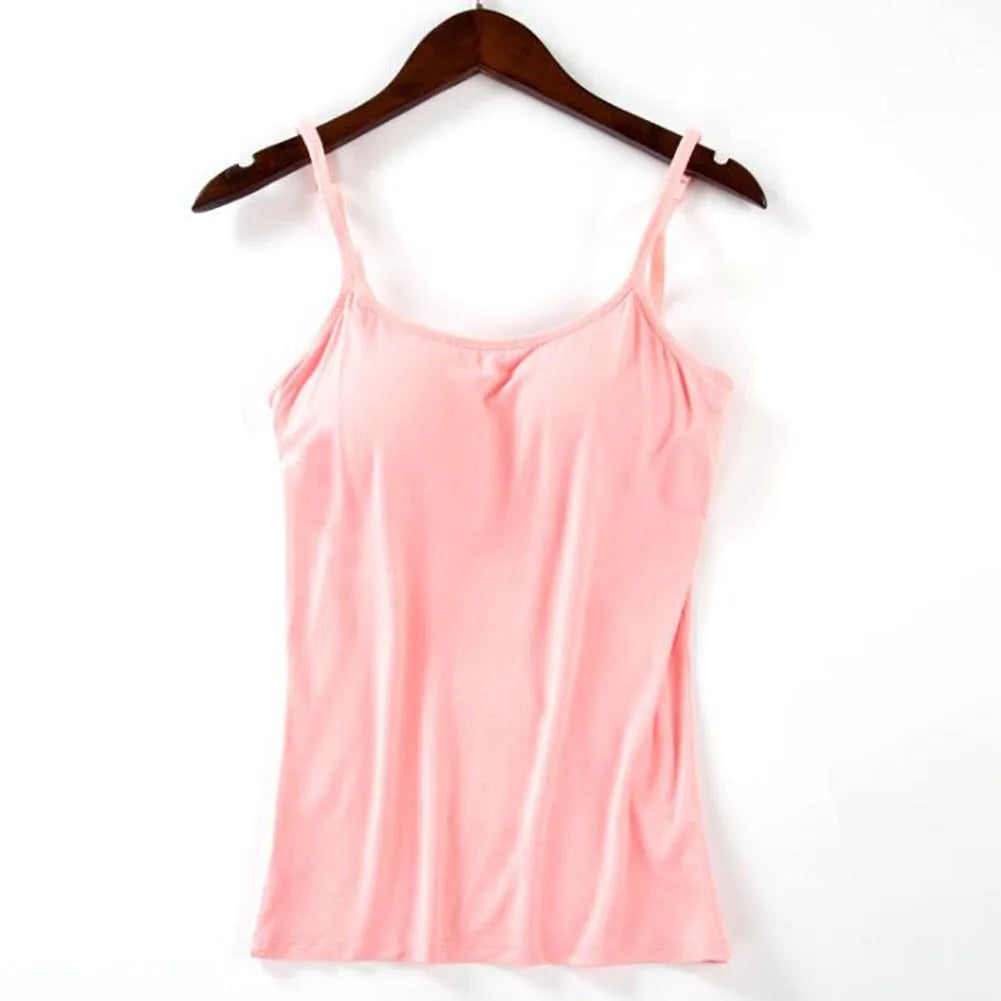 Solid Tank Tops Adjustable Strap Built In Cup Padded Wireless Camisole Camis Vest - MERGE.DAY.1.FREESTYLE