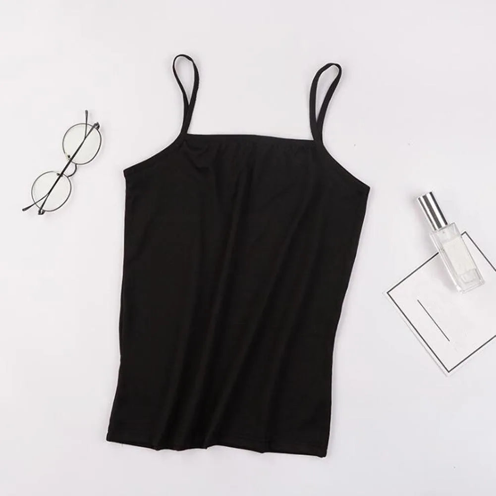 Solid Tank Tops Adjustable Strap Built In Cup Padded Wireless Camisole Camis Vest - MERGE.DAY.1.FREESTYLE