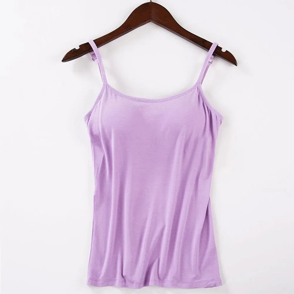 Solid Tank Tops Adjustable Strap Built In Cup Padded Wireless Camisole Camis Vest - MERGE.DAY.1.FREESTYLE