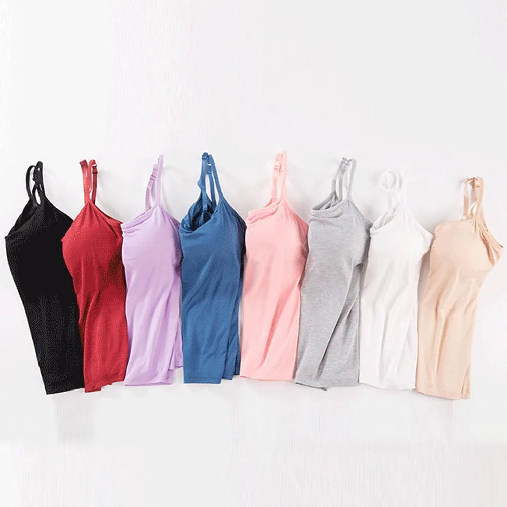 Solid Tank Tops Adjustable Strap Built In Cup Padded Wireless Camisole Camis Vest - MERGE.DAY.1.FREESTYLE