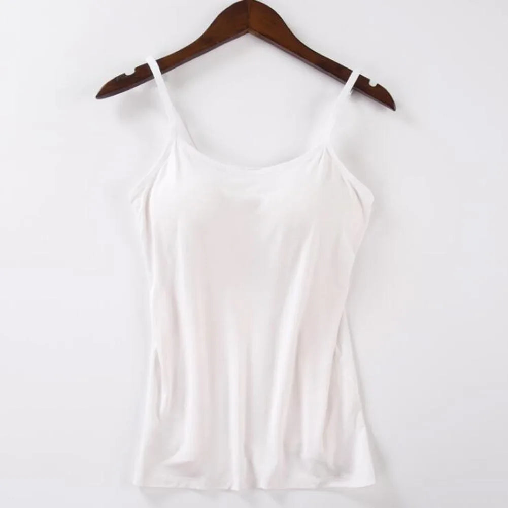 Solid Tank Tops Adjustable Strap Built In Cup Padded Wireless Camisole Camis Vest - MERGE.DAY.1.FREESTYLE