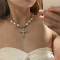 pearl cross necklace Pendant - MERGE.DAY.1.FREESTYLE