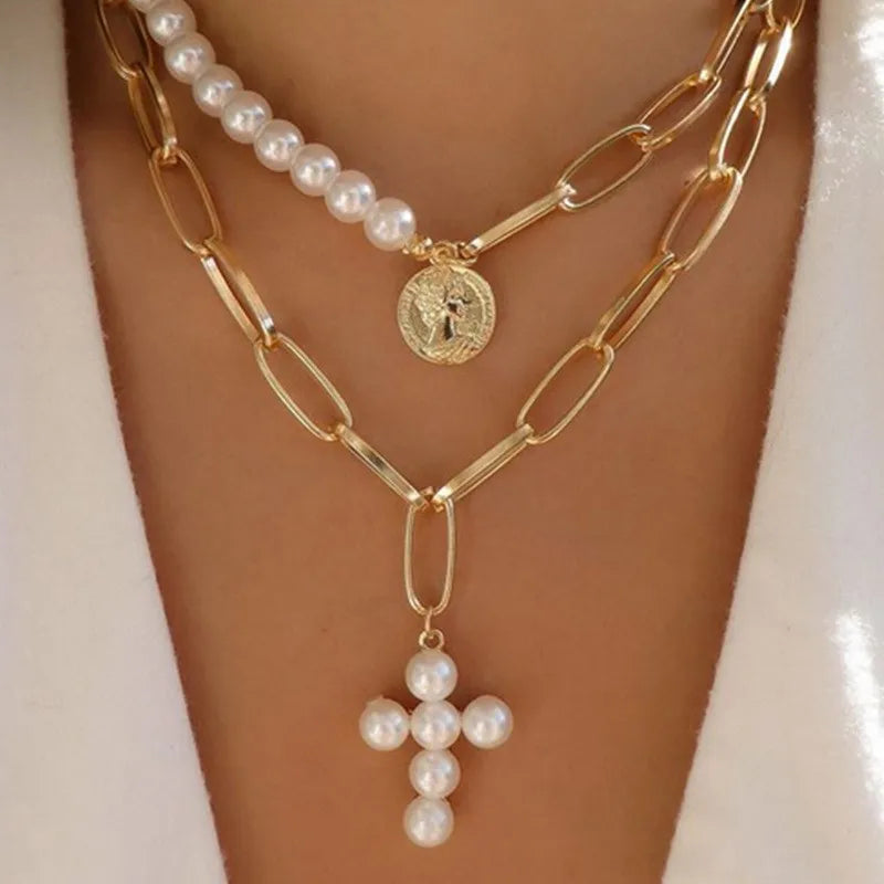 pearl cross necklace Pendant - MERGE.DAY.1.FREESTYLE