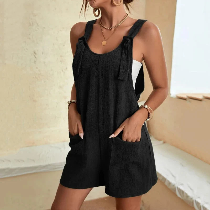 Loose Style Overalls Boho Solid Color Playsuit Sleeveless Rompers - MERGE.DAY.1.FREESTYLE