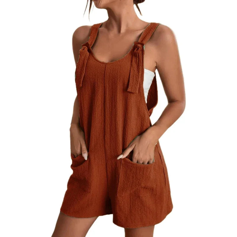 Loose Style Overalls Boho Solid Color Playsuit Sleeveless Rompers - MERGE.DAY.1.FREESTYLE