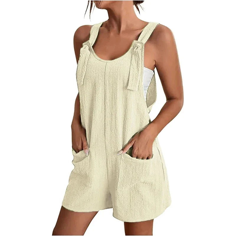 Loose Style Overalls Boho Solid Color Playsuit Sleeveless Rompers - MERGE.DAY.1.FREESTYLE