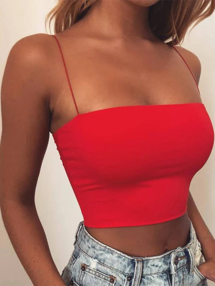 Women Spaghetti Strap Crop Top Sexy Bodycon Sleeveless Cami Tube Top - MERGE.DAY.1.FREESTYLE