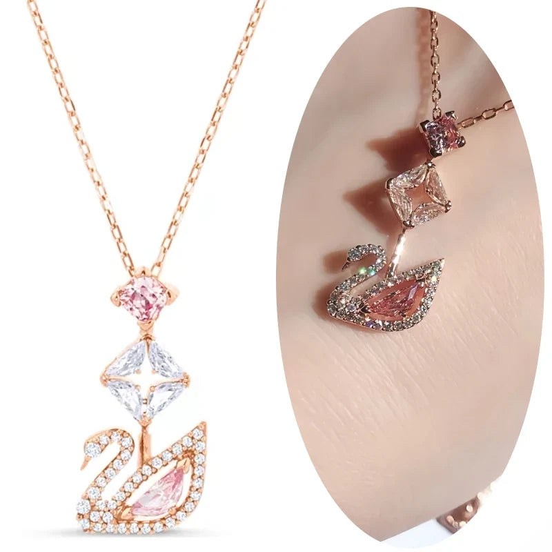 2024 fashion creative pink swan crystal necklace - MERGE.DAY.1.FREESTYLE