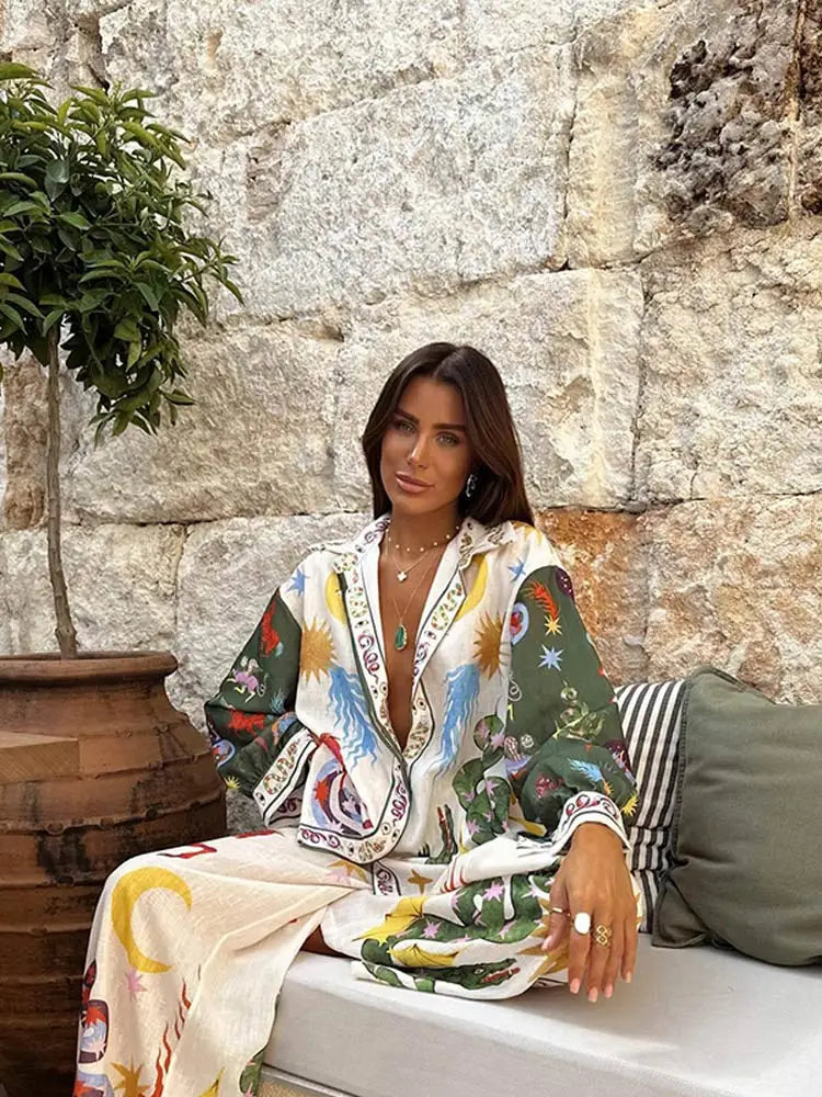 Beach Printed Lapel Shirt Pants Suits - MERGE.DAY.1.FREESTYLE