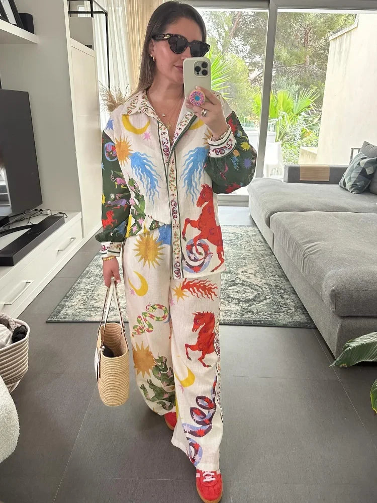 Beach Printed Lapel Shirt Pants Suits - MERGE.DAY.1.FREESTYLE