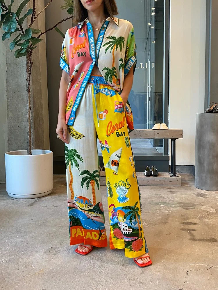 Beach Printed Lapel Shirt Pants Suits - MERGE.DAY.1.FREESTYLE