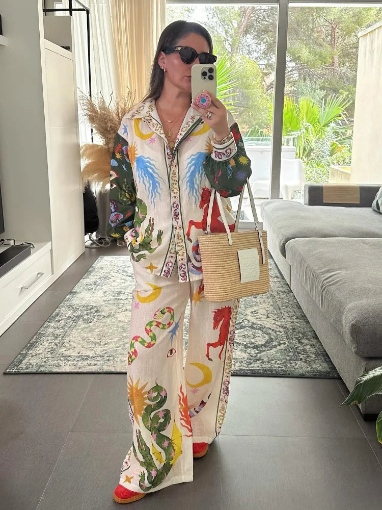 Beach Printed Lapel Shirt Pants Suits - MERGE.DAY.1.FREESTYLE