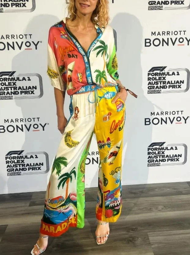 Beach Printed Lapel Shirt Pants Suits - MERGE.DAY.1.FREESTYLE