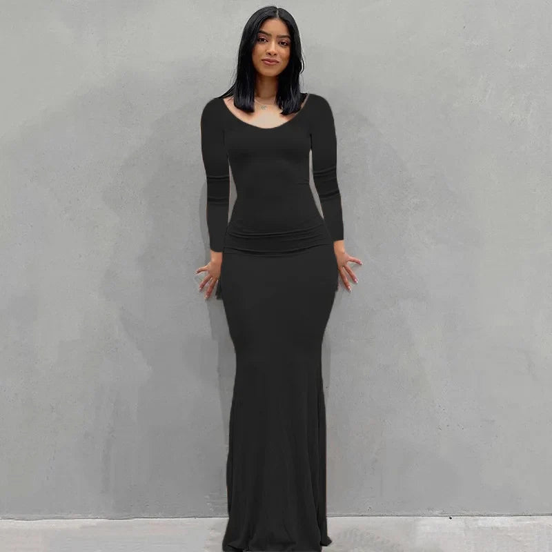 Spaghetti Strap Black Long Sleeveless Skinny Bodycon Dress Y2k - MERGE.DAY.1.FREESTYLE