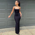 Spaghetti Strap Black Long Sleeveless Skinny Bodycon Dress Y2k - MERGE.DAY.1.FREESTYLE