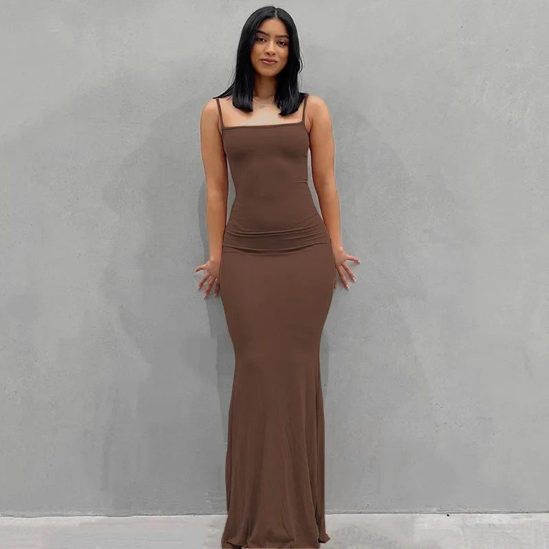 Spaghetti Strap Black Long Sleeveless Skinny Bodycon Dress Y2k - MERGE.DAY.1.FREESTYLE