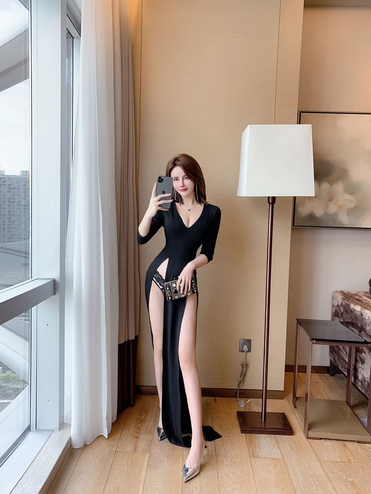 Nightclub Explosive Dress Dress Women's Irregular V-Neck Long Dress - MERGE.DAY.1.FREESTYLE