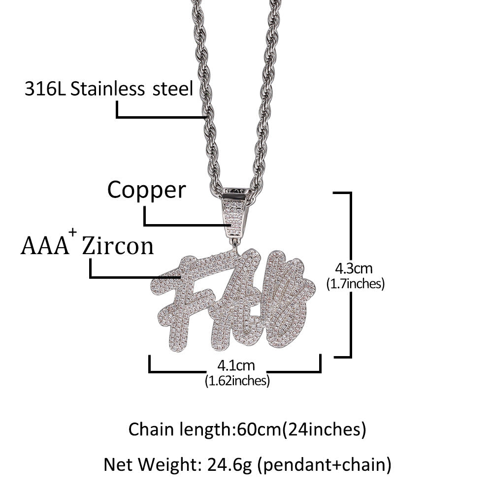 custom moissanite name pendant double hip hop necklace - MERGE.DAY.1.FREESTYLE