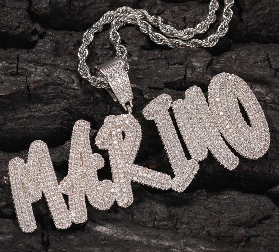 custom diamond name pendant double hip hop necklace - MERGE.DAY.1.FREESTYLE