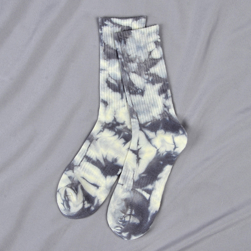 Tie-Dye Autumn and Winter Socks for Men and Women Mid-Calf High-Top Ins Street Fashion Socks European and American Skateboard Socks Wholesale Long-Tube Couple Socks