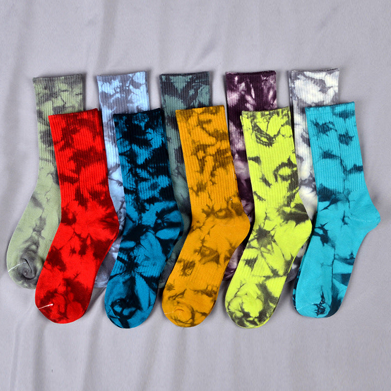 Tie-Dye Autumn and Winter Socks for Men and Women Mid-Calf High-Top Ins Street Fashion Socks European and American Skateboard Socks Wholesale Long-Tube Couple Socks