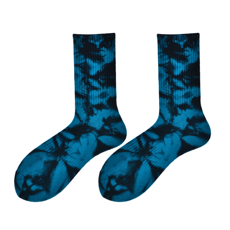 Tie-Dye Autumn and Winter Socks for Men and Women Mid-Calf High-Top Ins Street Fashion Socks European and American Skateboard Socks Wholesale Long-Tube Couple Socks