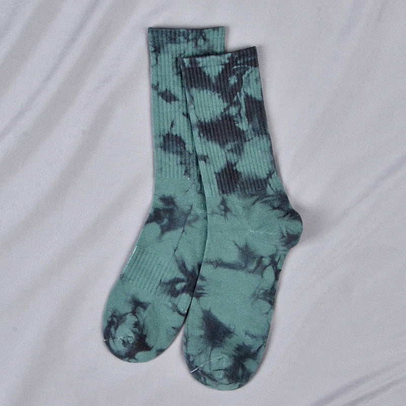 Tie-Dye Autumn and Winter Socks for Men and Women Mid-Calf High-Top Ins Street Fashion Socks European and American Skateboard Socks Wholesale Long-Tube Couple Socks