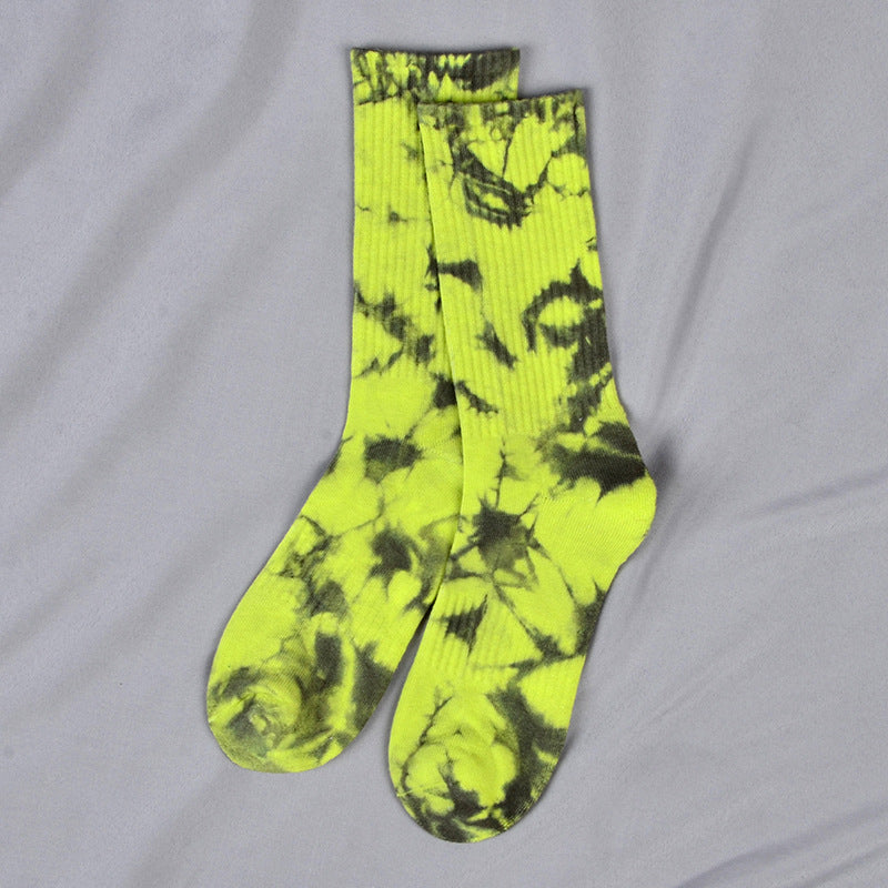 Tie-Dye Autumn and Winter Socks for Men and Women Mid-Calf High-Top Ins Street Fashion Socks European and American Skateboard Socks Wholesale Long-Tube Couple Socks