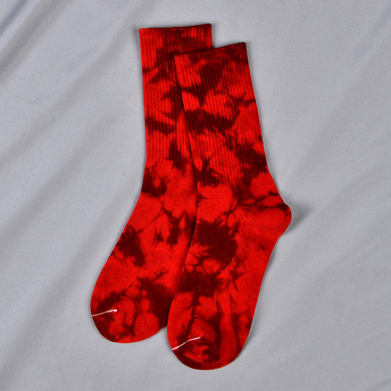 Tie-Dye Autumn and Winter Socks for Men and Women Mid-Calf High-Top Ins Street Fashion Socks European and American Skateboard Socks Wholesale Long-Tube Couple Socks