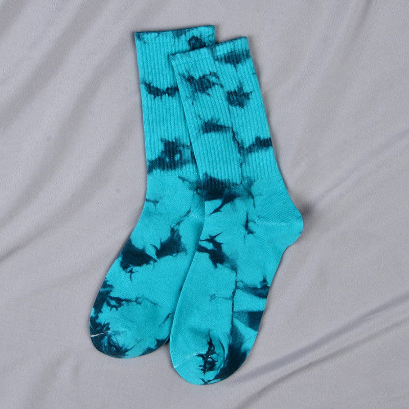 Tie-Dye Autumn and Winter Socks for Men and Women Mid-Calf High-Top Ins Street Fashion Socks European and American Skateboard Socks Wholesale Long-Tube Couple Socks