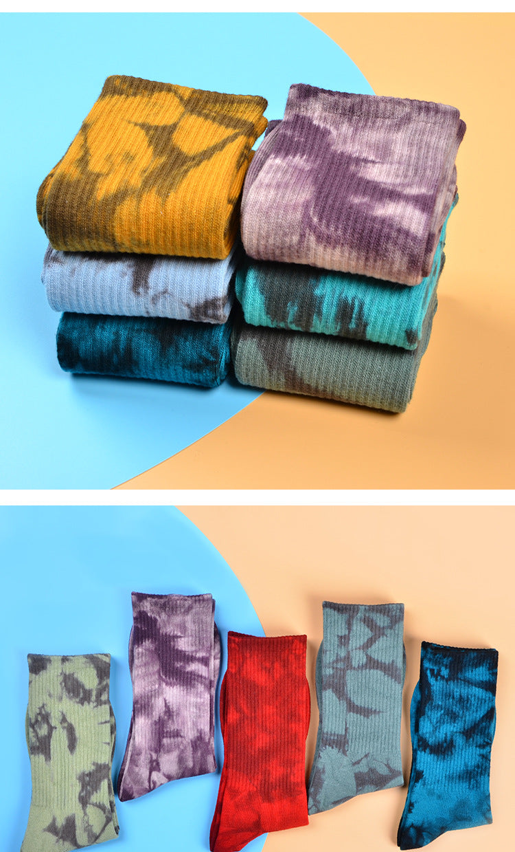 Tie-Dye Autumn and Winter Socks for Men and Women Mid-Calf High-Top Ins Street Fashion Socks European and American Skateboard Socks Wholesale Long-Tube Couple Socks