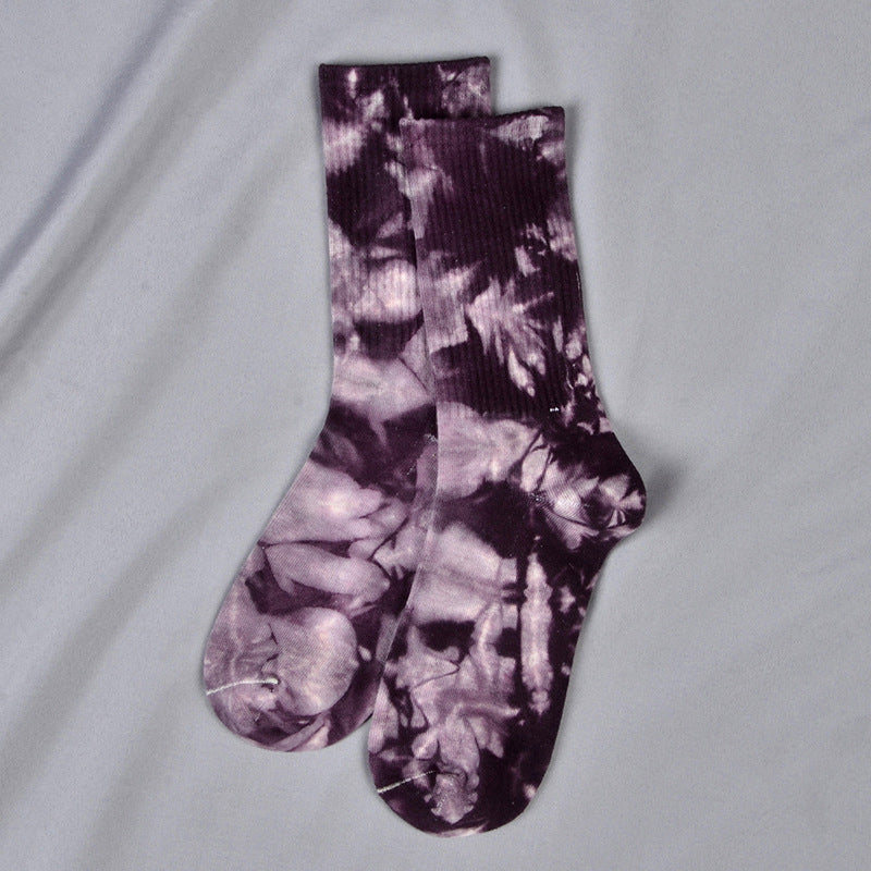 Tie-Dye Autumn and Winter Socks for Men and Women Mid-Calf High-Top Ins Street Fashion Socks European and American Skateboard Socks Wholesale Long-Tube Couple Socks