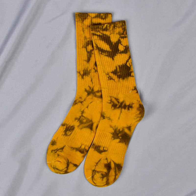 Tie-Dye Autumn and Winter Socks for Men and Women Mid-Calf High-Top Ins Street Fashion Socks European and American Skateboard Socks Wholesale Long-Tube Couple Socks