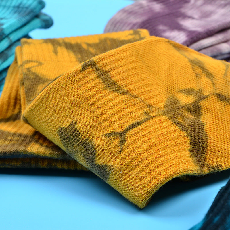 Tie-Dye Autumn and Winter Socks for Men and Women Mid-Calf High-Top Ins Street Fashion Socks European and American Skateboard Socks Wholesale Long-Tube Couple Socks
