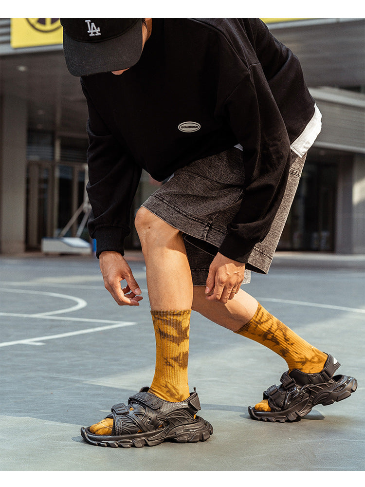 Tie-Dye Autumn and Winter Socks for Men and Women Mid-Calf High-Top Ins Street Fashion Socks European and American Skateboard Socks Wholesale Long-Tube Couple Socks