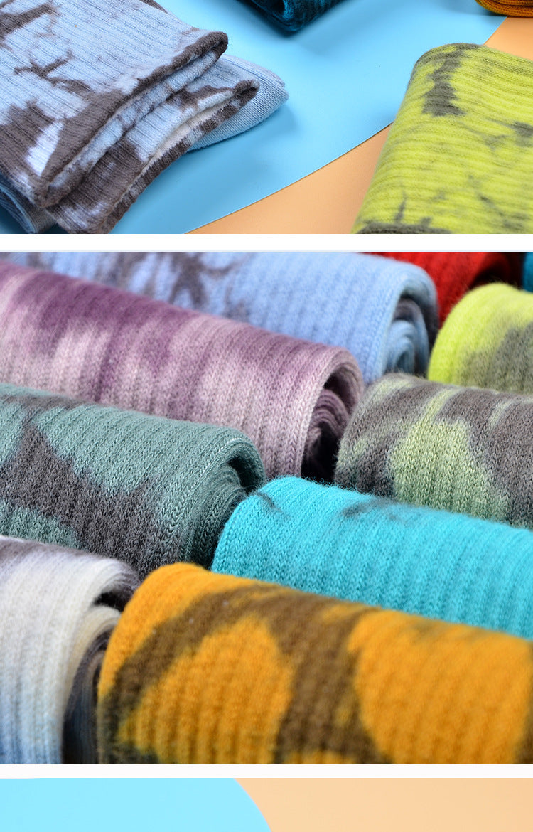 Tie-Dye Autumn and Winter Socks for Men and Women Mid-Calf High-Top Ins Street Fashion Socks European and American Skateboard Socks Wholesale Long-Tube Couple Socks