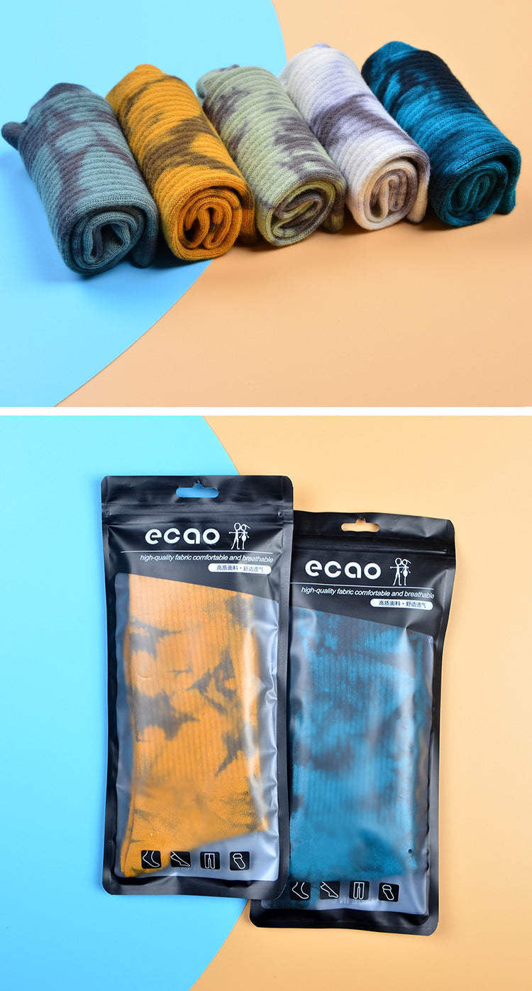 Tie-Dye Autumn and Winter Socks for Men and Women Mid-Calf High-Top Ins Street Fashion Socks European and American Skateboard Socks Wholesale Long-Tube Couple Socks