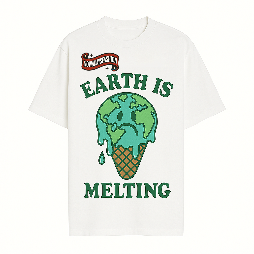 Unisex Eco Graphic T-Shirt – EARTH IS MELTING Sad Globe Ice Cream Print Tee - MERGE.DAY.1.FREESTYLE