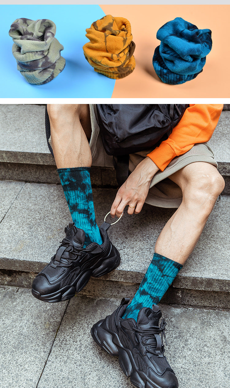 Tie-Dye Autumn and Winter Socks for Men and Women Mid-Calf High-Top Ins Street Fashion Socks European and American Skateboard Socks Wholesale Long-Tube Couple Socks