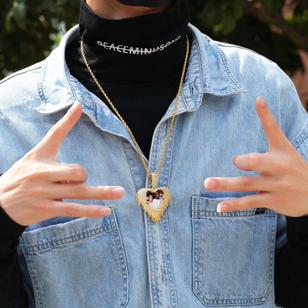 Zircon Heart Pendant DIY Flip Top Inlaid Zircon Photo Hip Hop Pendant - MERGE.DAY.1.FREESTYLE