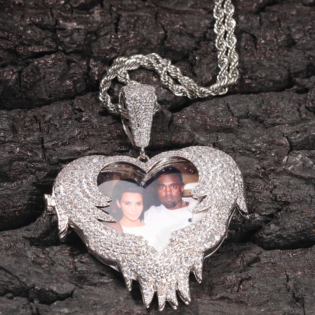 Zircon Heart Pendant DIY Flip Top Inlaid Zircon Photo Hip Hop Pendant - MERGE.DAY.1.FREESTYLE