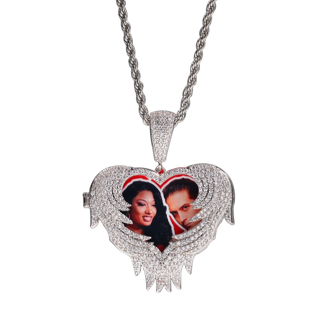 Zircon Heart Pendant DIY Flip Top Inlaid Zircon Photo Hip Hop Pendant - MERGE.DAY.1.FREESTYLE