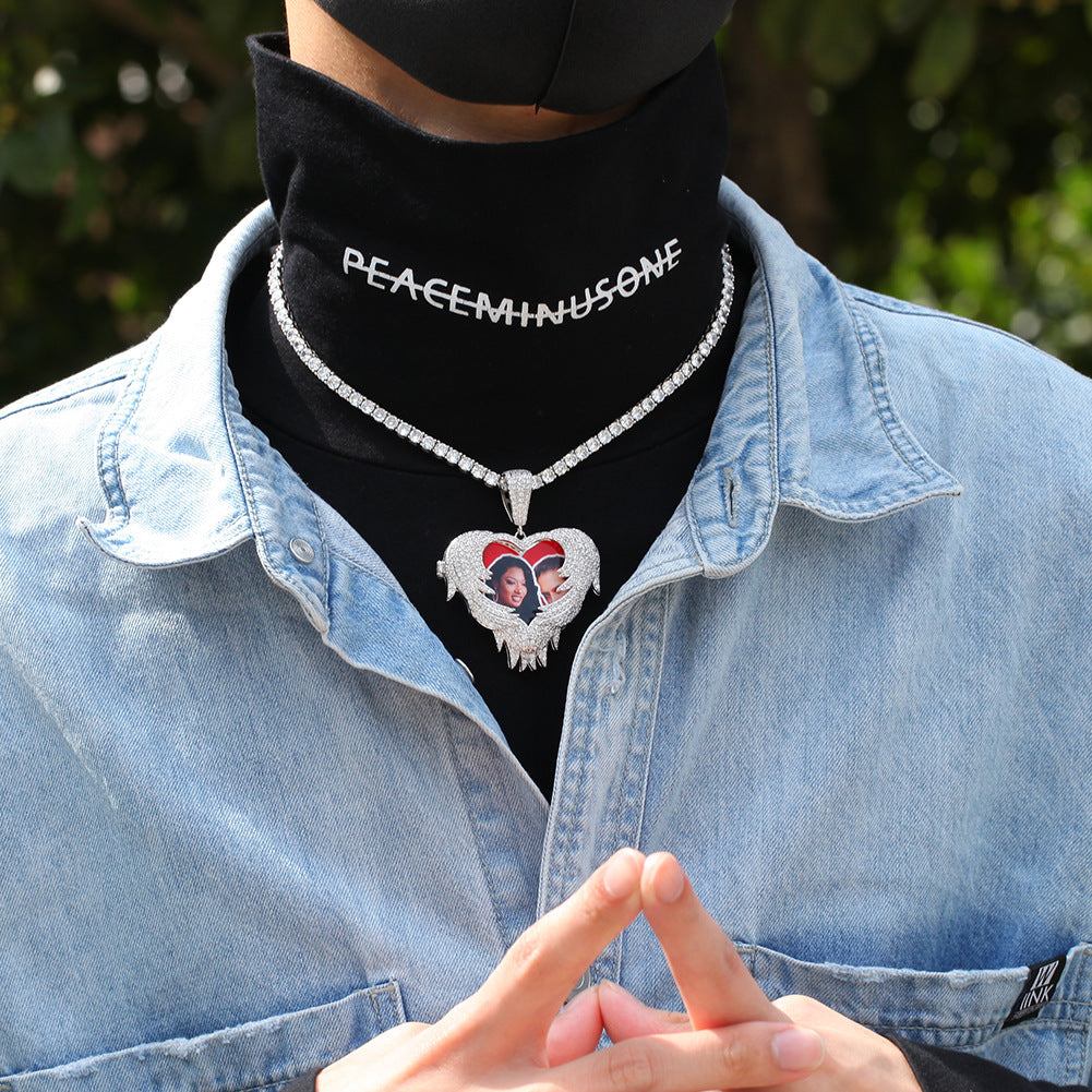 Zircon Heart Pendant DIY Flip Top Inlaid Zircon Photo Hip Hop Pendant - MERGE.DAY.1.FREESTYLE