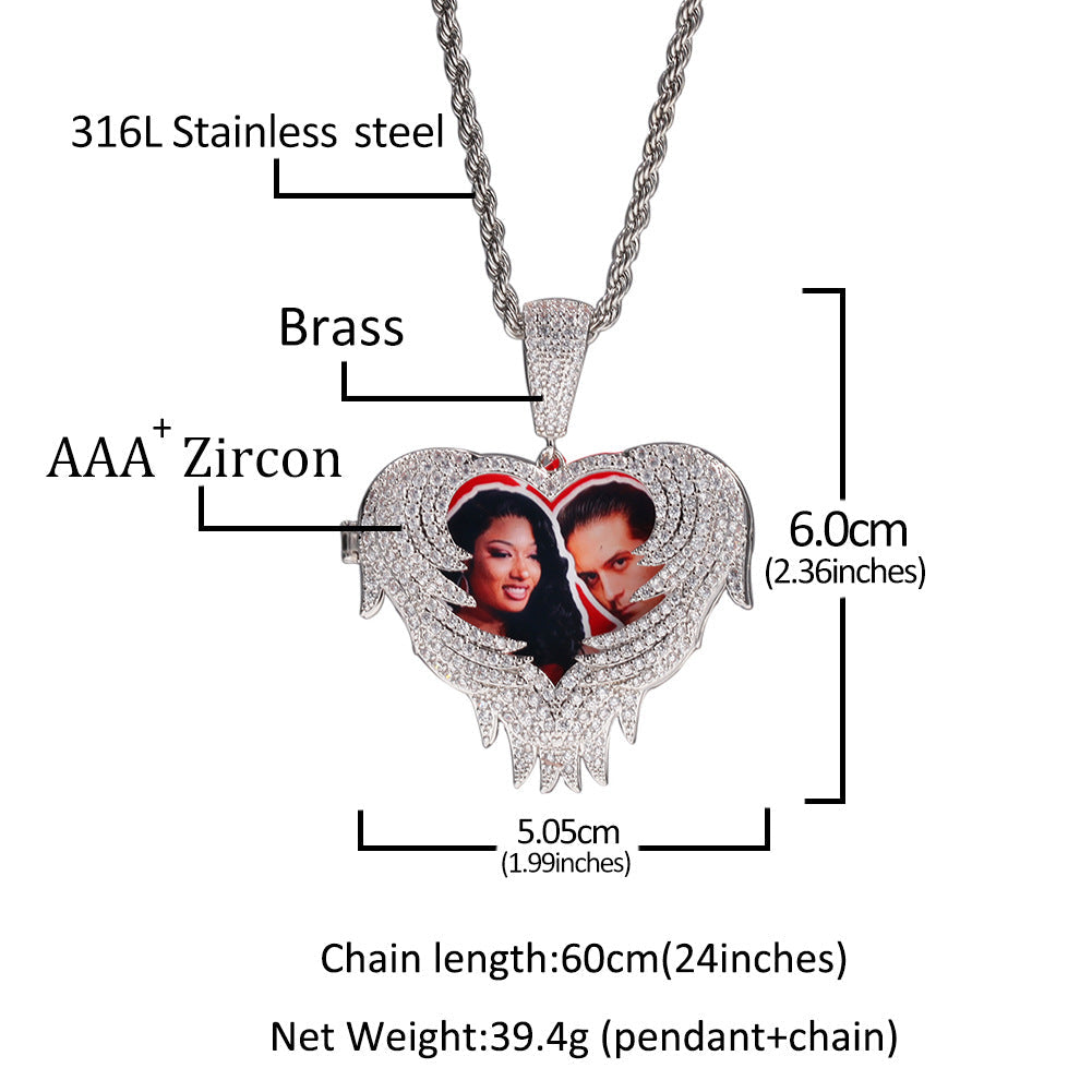 Zircon Heart Pendant DIY Flip Top Inlaid Zircon Photo Hip Hop Pendant - MERGE.DAY.1.FREESTYLE