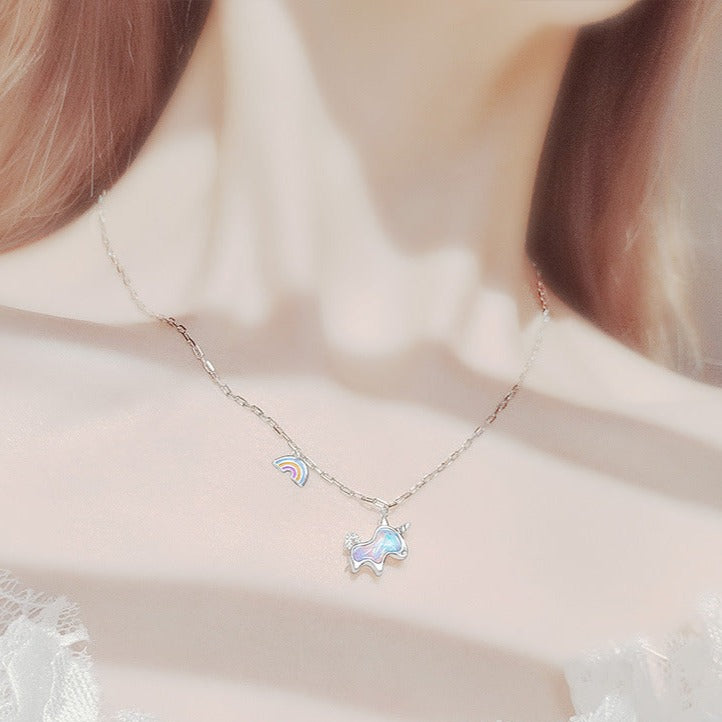 s925 silver fantasy rainbow unicorn necklace women's light luxury high-end collarbone chain - MERGE.DAY.1.FREESTYLE