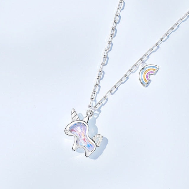 s925 silver fantasy rainbow unicorn necklace women's light luxury high-end collarbone chain - MERGE.DAY.1.FREESTYLE